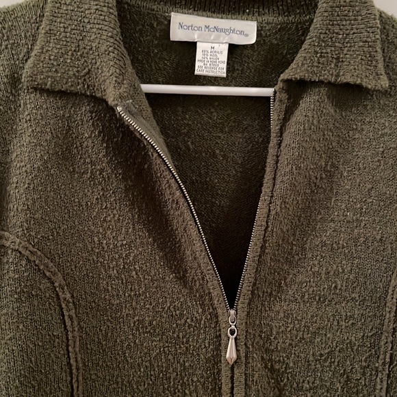 Women’s Long Sleeved Sweater, Olive Green, Zips up, Size Medium - Picture 2 of 6